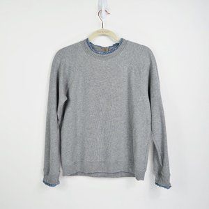 J.Crew Mercantile Woven Ruffleneck Pullover Sweatshirt Gray Zip - Size Medium